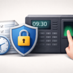 Erstelle nun ein passendes Titelbild im Querformat, aussagekräftige metaphorische Bildsprache, realistisch; gedeckte Farben, neutraler Hintergrund, moderner klarer 3D-Look. das Thema soll klar und deutlich hervorgehen. maximal 2–3 metaphorische Elemente im Zentrum, großer Negativraum rundum. Das Bild soll zum Blogbeitrag mit folgender Kurzbeschreibung passen: Der Datenschutz‑Tätigkeitsbericht Baden‑Württemberg ordnet die verpflichtende Zeiterfassung per Fingerabdruck ein. Ein Überblick zu Erforderlichkeit, Art. 9 DSGVO und datenschutzkonformen Alternativen.